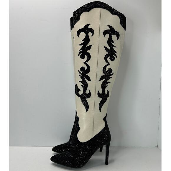INC International Concepts Iresa Jeweled Western Knee High Boot Cream Women 5.5M - Picture 3 of 13